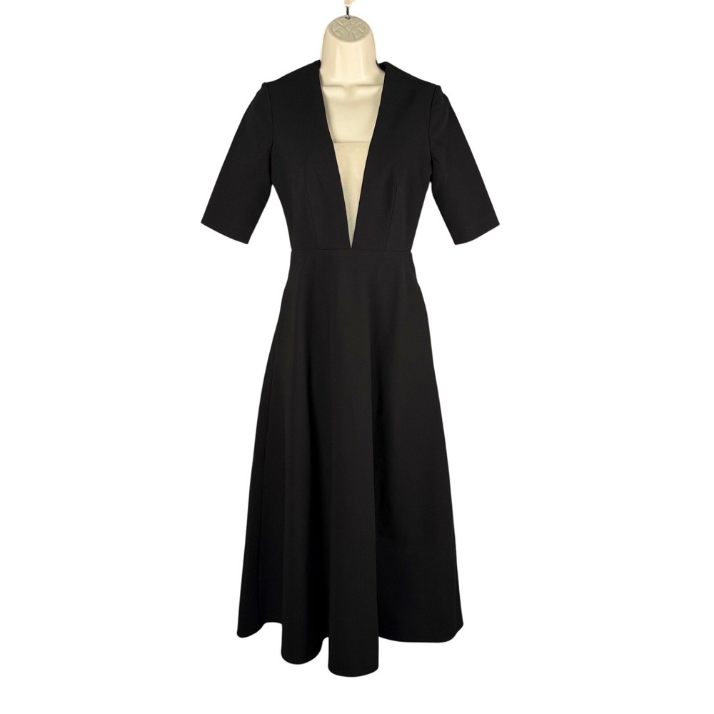 Jill Jill Stuart Black V Neck with‎ Mesh Inset Modest A Line Midi Dress Size 0